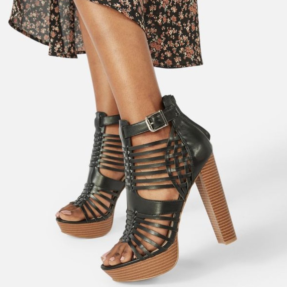NIB JUSTFAB Helena Woven Platform Sandals, size 9